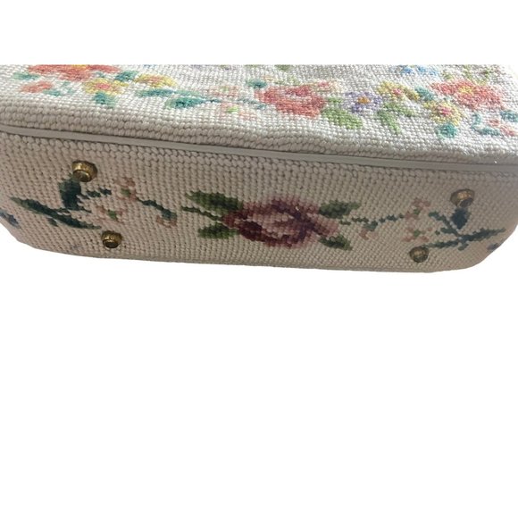 Medium Size Floral Petit Point Women Handbag - Picture 9 of 16
